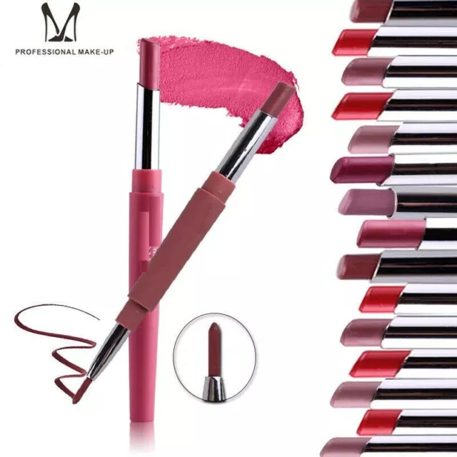 Double Head Long Lasting Waterproof Pencil Lipstick Pen Matte Lip Liner Makeup
