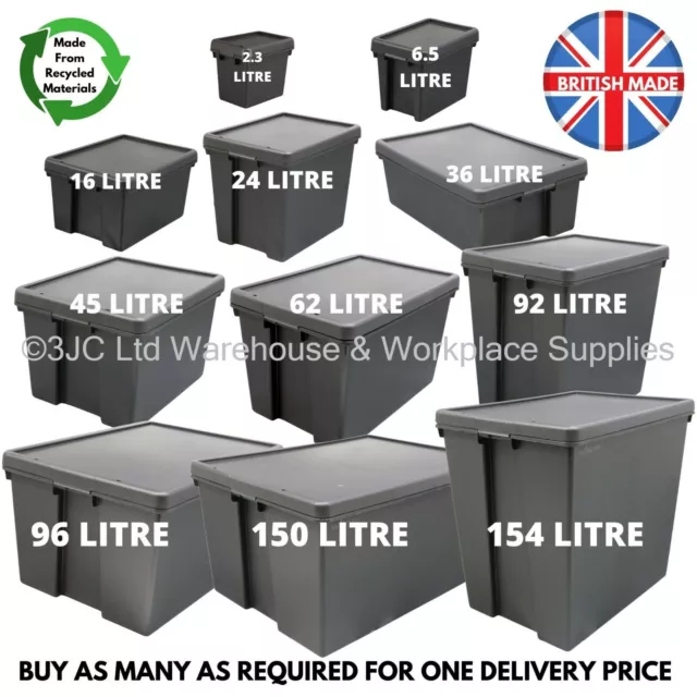 Wham Bam Black Heavy Duty Plastic Storage Box Boxes With Lids - Recycled Plastic
