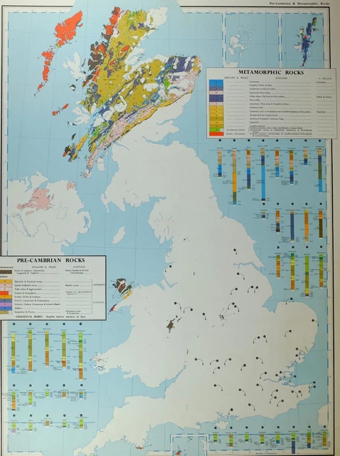 Metamorphic Rocks Uk Map VINTAGE LARGE MAP of BRITAIN PRE-CAMBRIAN ROCKS METAMORPHIC LIMESTONE ...