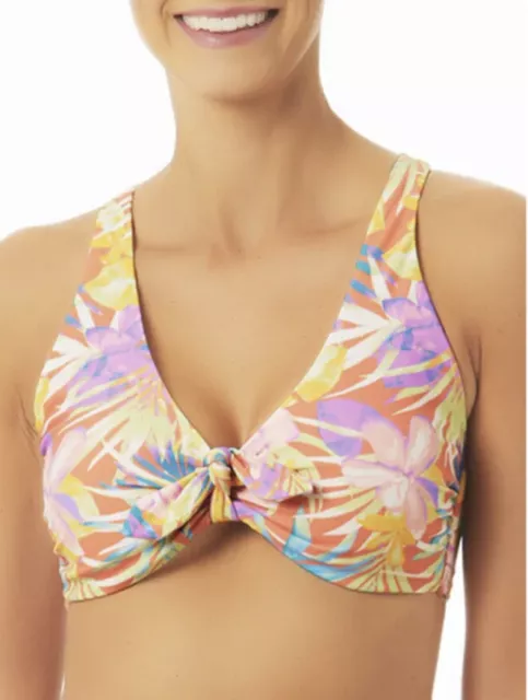 Time And Tru Floral Front Tie Bikini Top Size Medium (8-10) NWT