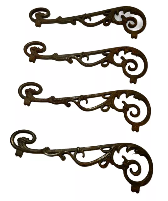 Lot of 4 antique ornate Victorian Curtain Rods Cast iron Swing Arm Parts 12.5”