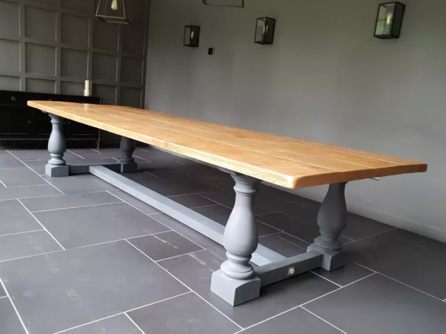 Hand Made English Oak Bespoke Dining Table. Balustrade legs.