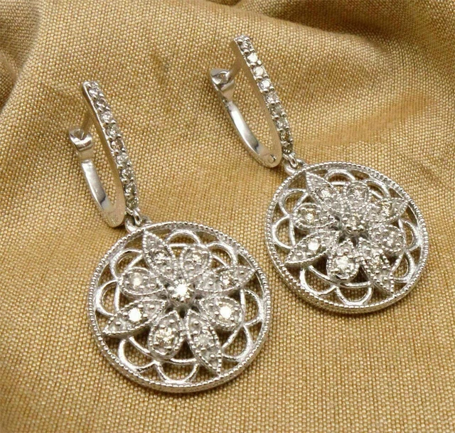 3 Ct Round Lab-Created Diamond Vintage Drop Dangle Earring 14K White Gold Finish