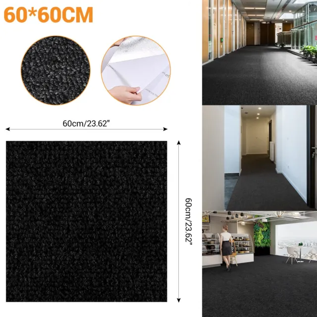 10-50 X azulejos autoadhesivos para alfombras comerciales minoristas piso de oficina 60 cm negro