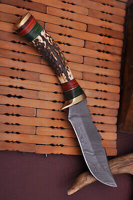 CUSTOM HAND FORGED DAMASCUS STEEL HUNTING Skinner KNIFE Fix Blade Knife +sheath