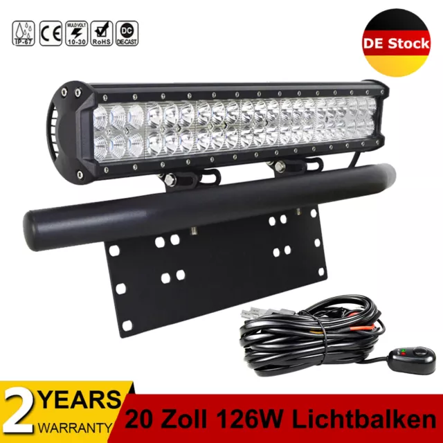 20 Zoll LED Arbeitsscheinwerfer Light Bar Offroad 12V 24V + Kennzeichenhalterung