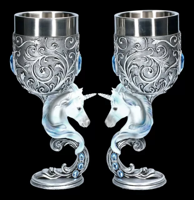 Calice Set Con Unicorni - Enchanted Cuori - Nemesis Now per Vino Bicchiere