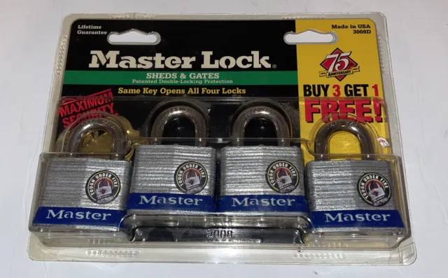 Master Lock 3008D Laminated Steel Padlock 1-1/2"  Set Of 4 Maximum Security 1996