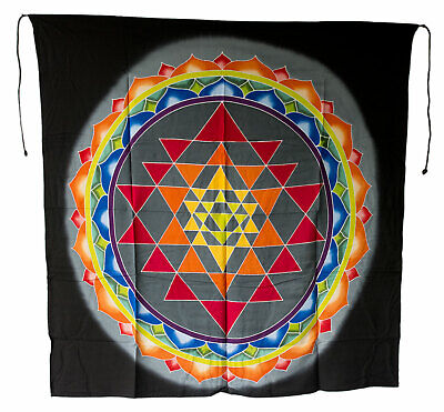 Batik Chakra Sri Yantra tenture murale Mandala Yoga fond noir 110x93cm 492