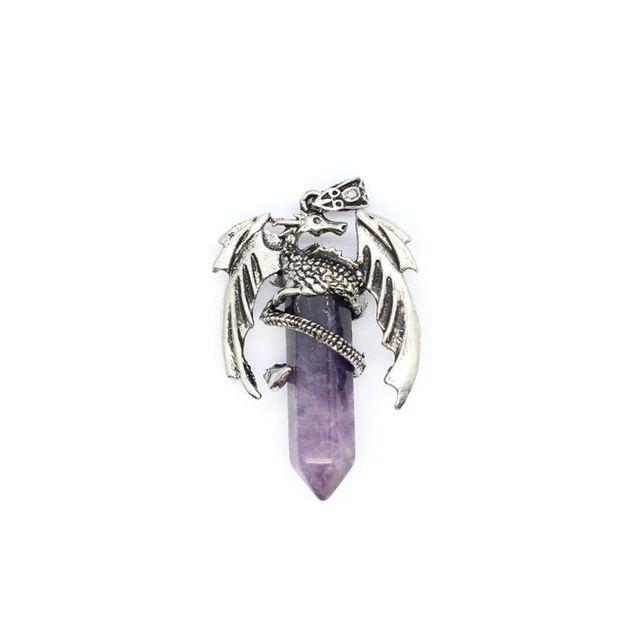 Dragon Man Necklace Natural Gem Stone Healing Quartz Hexagonal Crystal Pendant