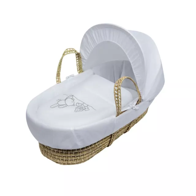 White Teddy Wash Day Padded Palm Moses Basket With Bedding And Mattress