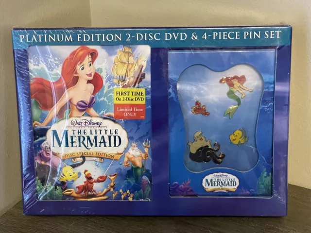 NIB The Little Mermaid Platinum Edition Two-Disc DVD & 4 Piece Pin Set