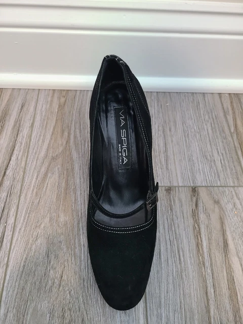 VIA SPIGA BLACK Suede Classic Mary Jane Pumps Made in Italy Size