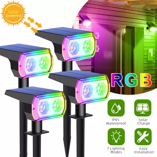 RGB Solar Spot Lights LED Garden Outdoor Pathway Lawn Fence Lamp Spotlight Light