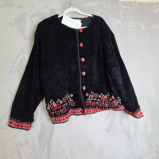 Allure Jacket Coat Womens Embroidered Embellished Long Sleeve Black Red 3X NWT