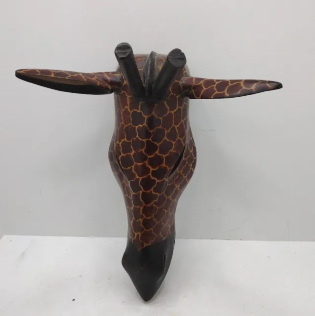 Vtg 2000 Africa Heavy Giraffe mask wood wall art hand carved , Kenya! 16 " long.