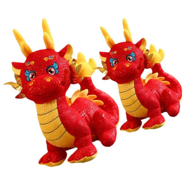 2 Pcs Plush 2024 Dragon Mascot Zodiac Animals Doll Chinese Dolls