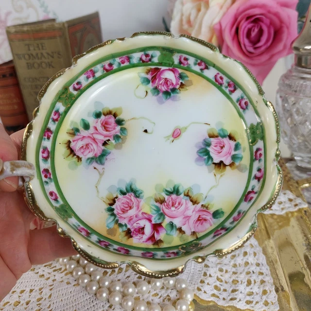 Antik Noritake Pfannkuchen Geschirr handbemalt Rosen perlenvergoldet