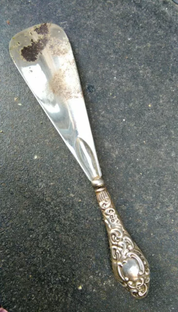 Antique Shabby Chic Silver 925 Sterling Handle Birmingham 1907 Shoe Horn