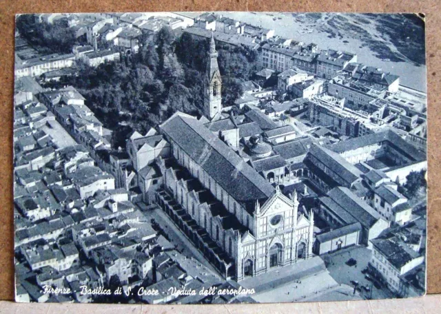 Firenze - Basilica di S.Croce - veduta dall'aeroplano [grande, b/n, viaggiata]