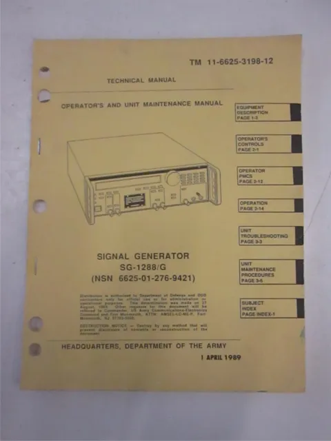 Signal Generator SG-1288/G Technical Operator and Unit Maintenance Manual, Used