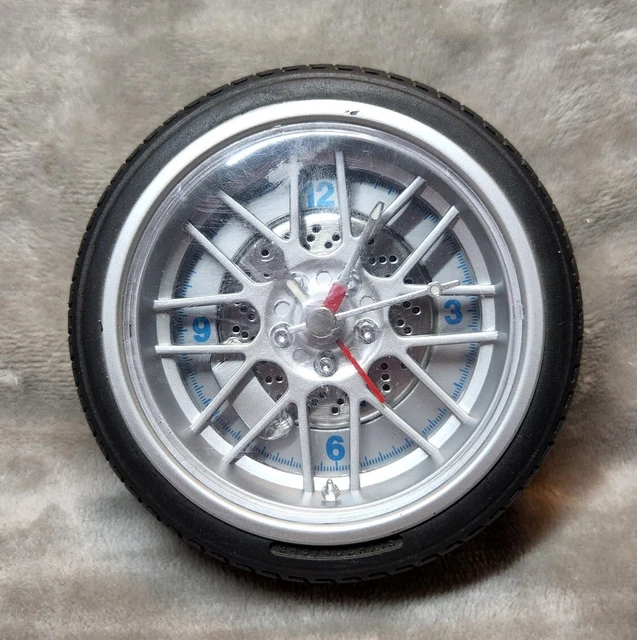 Quartz desk clock Car Wheel with Rubber Tire Tool Hands 5" Diameter