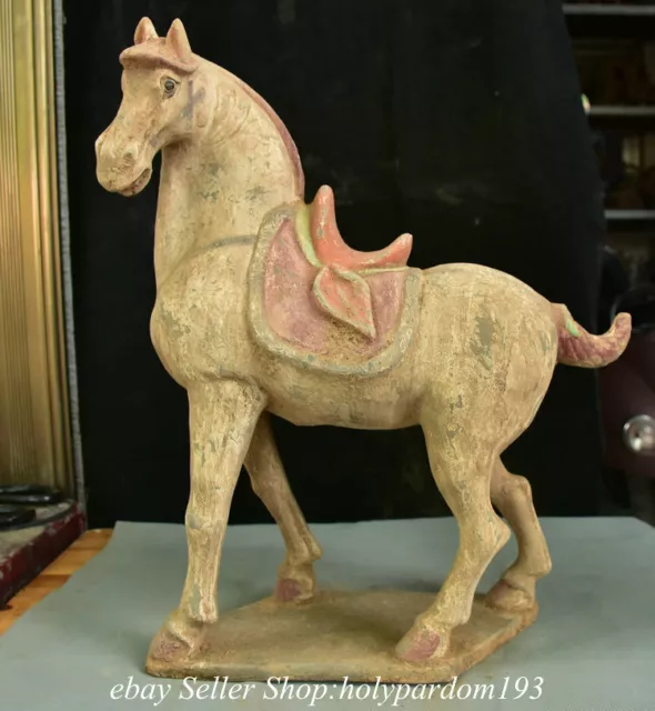 17.6" Ancient Chinese Tang Sancai Pottery Porcelain Dynasty Horse Statue