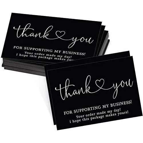 100 PCS Black Thank You for Supporting My Small Business Cards Small Thank You