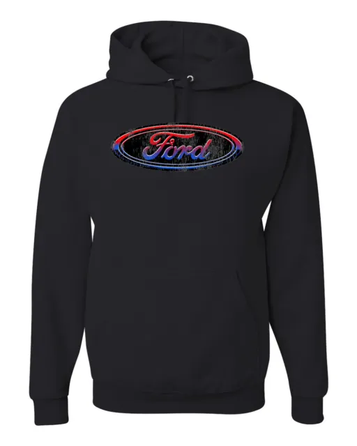 Red Blue and Black Ford Logo Mens Hooded Sweatshirt Graphic Hoodie