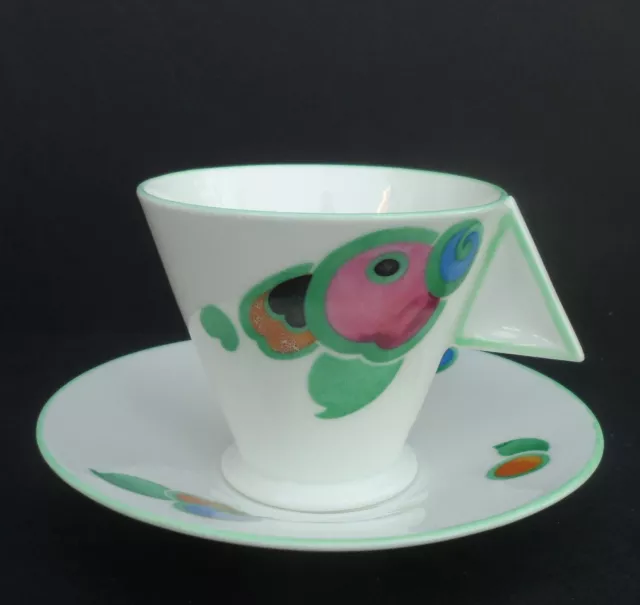 A Shelley Art Deco "Butchers Fruit" Mode shape demitasse cup & saucer. C.1930.