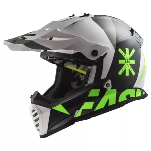 Casco LS2 MX437 FAST EVO HEAVY Verde Nero Tg.XL Cross Enduro Motard Quad Atv Mtb