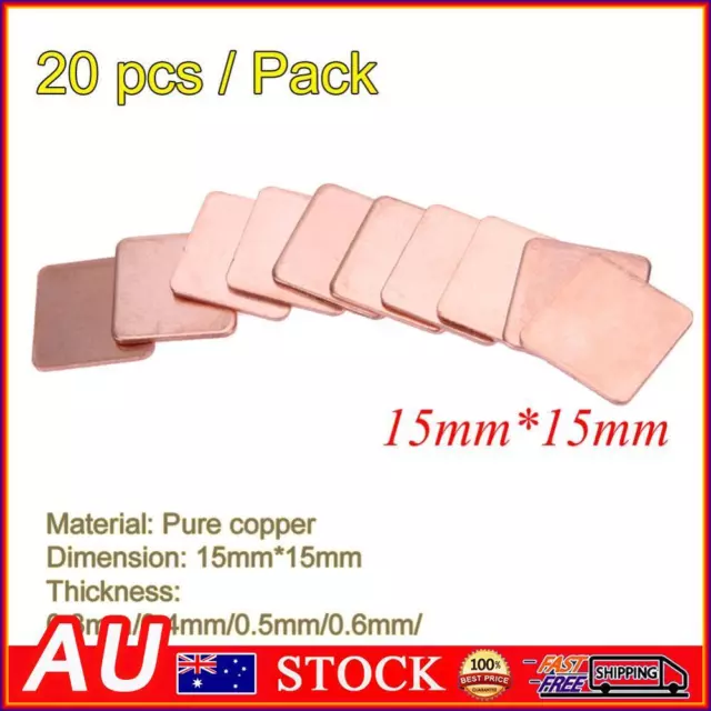 20 pcs 15mmx15mm 0.5mm Heatsink Copper Shim Thermal Pads for Laptop