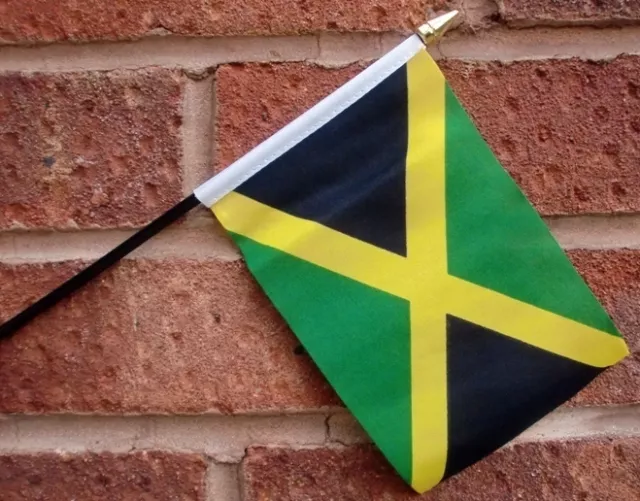 JAMAICA HAND WAVING FLAG Small 6" x 4" with black pole Jamaican Caribbean