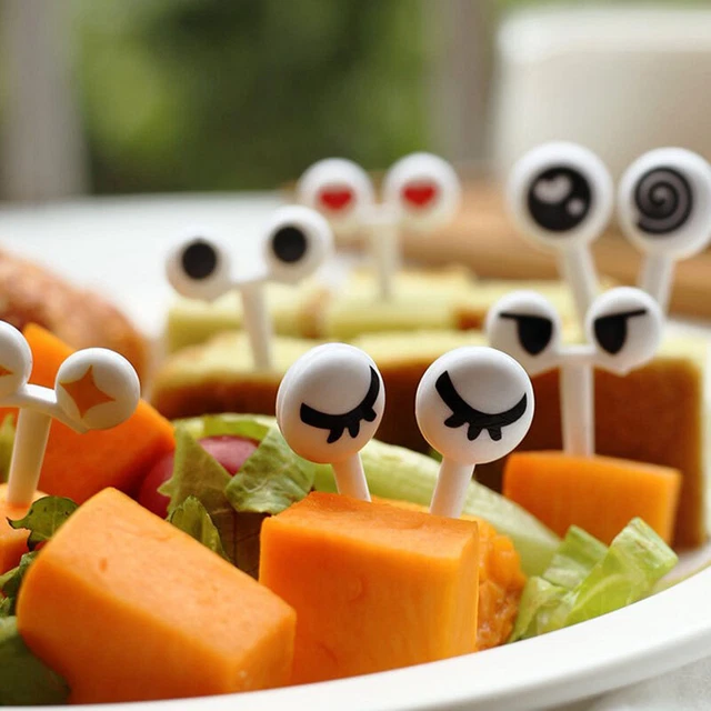 10Pcs/Set Mini Skewers Cute Cartoon Eyes Kawaii Lunch Bento Box Food Fruit Fo Bw