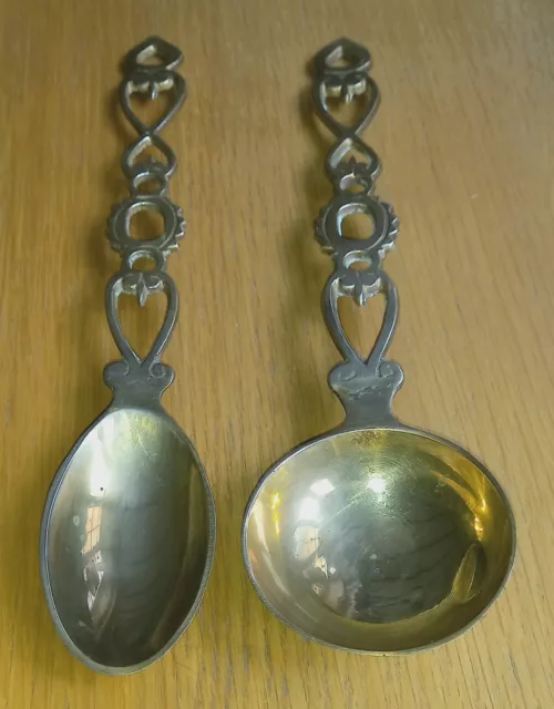 Two Welsh Brass Love Spoons .very old used and Hand made