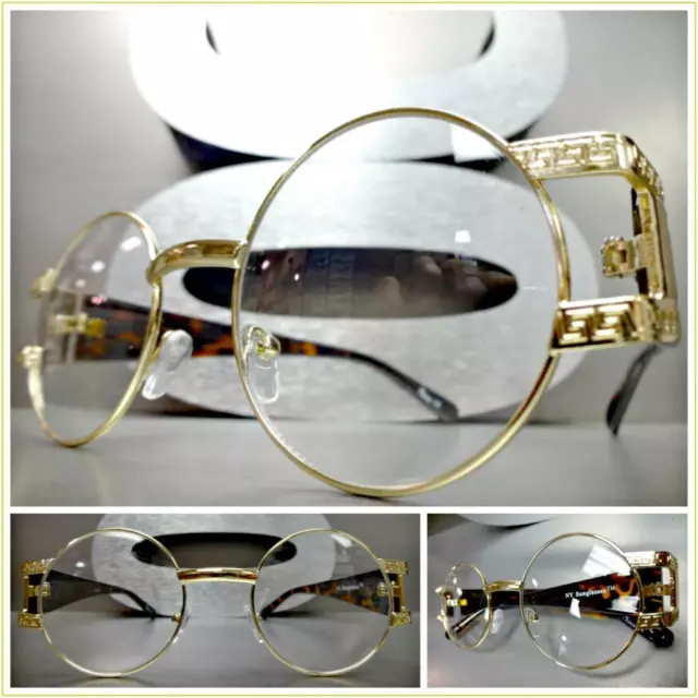 MEN'S CLASSIC HIP Hop Rapper Clear Lens EYE GLASSES Round Gold