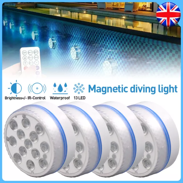 Magnetic Swimming Pool Lights Underwater Submersible RGB Light Waterproof 13 LED