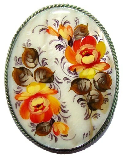 Broche Créateur Fleur En Nacre Yves Rocher (YR) - Iridescente - Occasion Comme Neuf - Alliage