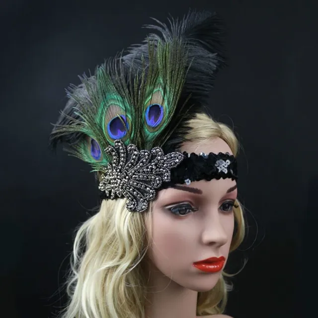 Peacock Feather Sequins Flapper Headband Great Gatsby Headdress Headpiece Craft