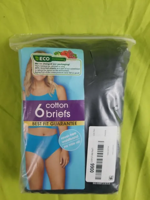 New 6 Pack Fruit of the Loom Woman's Size 9 Cotton Briefs Ravel Free Waistband