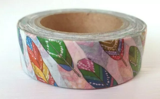 COLOURFUL FEATHERS Washi Tape 15mm x 10M - Journal Craft Masking Adhesive Bujo