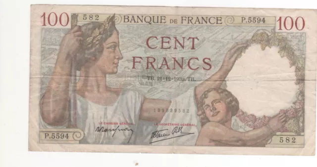 Billet 100 francs Sully, 1939, TTB-