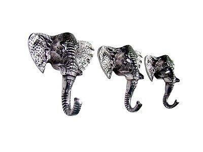 Metal Elephant Trunk Coat Hook Set of 3 Pieces Figurine Hooks statue fx