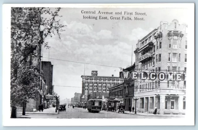 Great Falls Montana MT Postcard Central Avenue First Street Looking East 1940