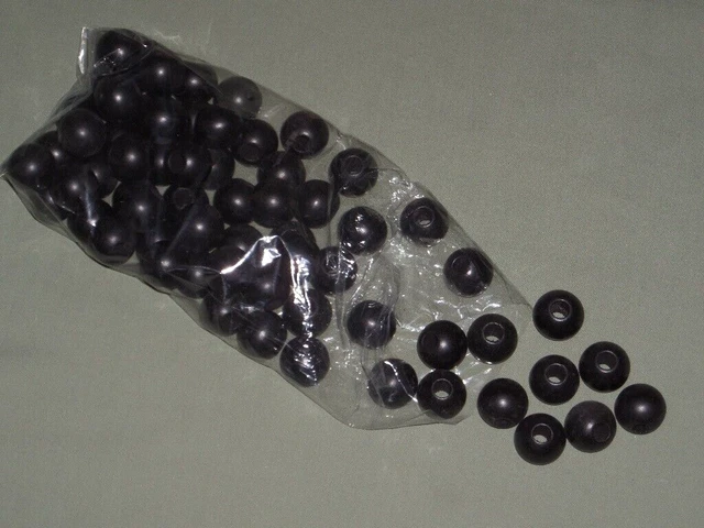 12 oz Vintage 1" Round Black Wood 25mm Wooden Beads Macrame Craft Lot 3/8" Hole