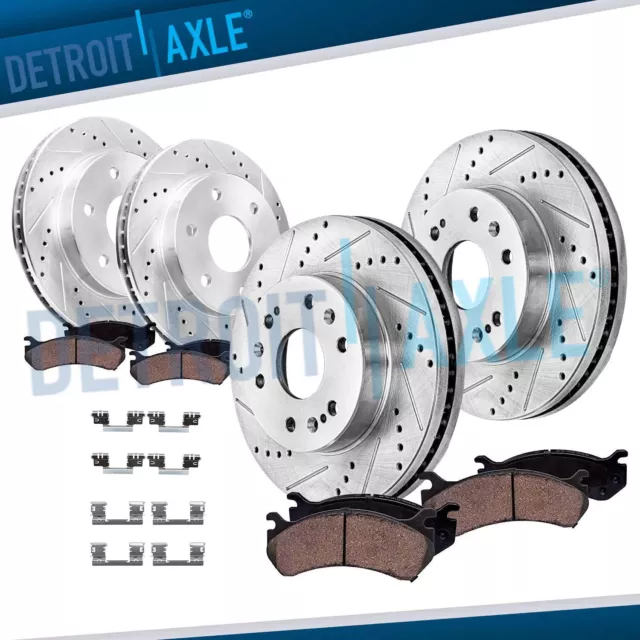 Front & Rear Drilled Rotors Brake Pads for Chevy GMC Silverado Sierra 1500 Yukon