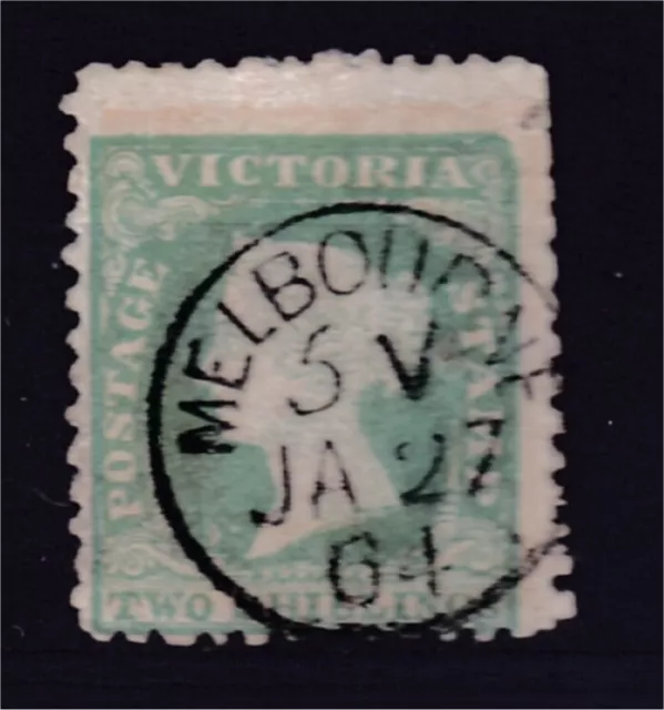 Victoria 2/- Green Perf Woodblock Used (F31)