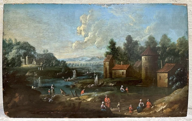 Tableau Ancien école Flamande 17ème - Huile Sur Toile - Scène De Chasse Avec Chevaux