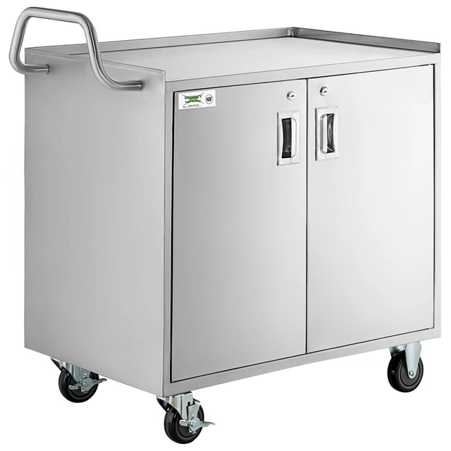 21" x 33" Three Shelf 18-Gauge 304 Stainless Steel Utility Cart  Locking Doors