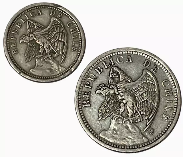 2 Coin Set - 1933 Chile 20 Centavos & 1 Peso Coins KM# 167 176 Lot B1-167 Condor